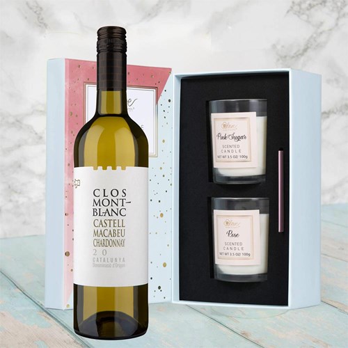 Clos Montblanc Castell Macabeu Chardonnay 75cl White Wine With Love Body & Earth 2 Scented Candle Gift Box